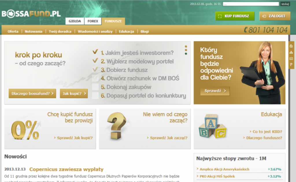 Bossafund.pl - wygląd serwisu przed optymalizacją. bossafund - przed optymalizacja